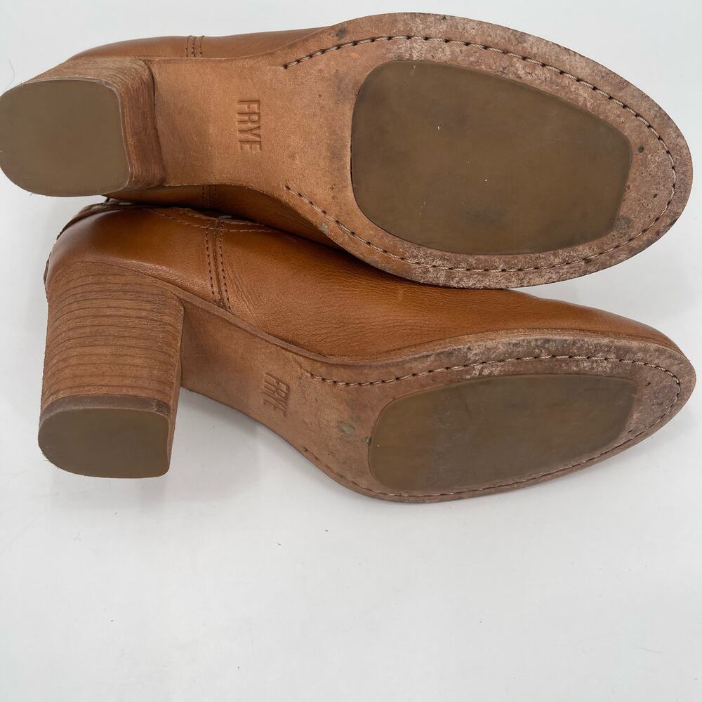FRYE Boots Size 7.5 Naomi Pickstitch Brown Block Heeled Leather Bootie Zipper - Picture 12 of 16